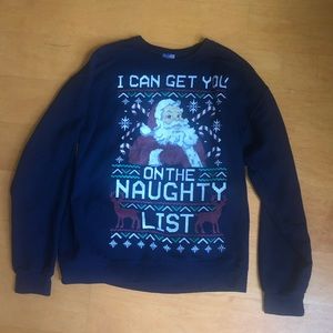 Mens (Size M) Navy Blue Naughty Santa Christmas Sweater